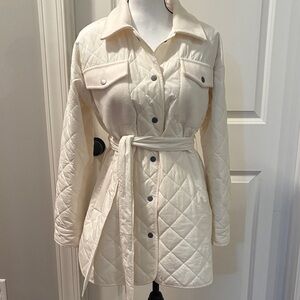 Mystree Cream Belted Fleece & Quilted Jacket